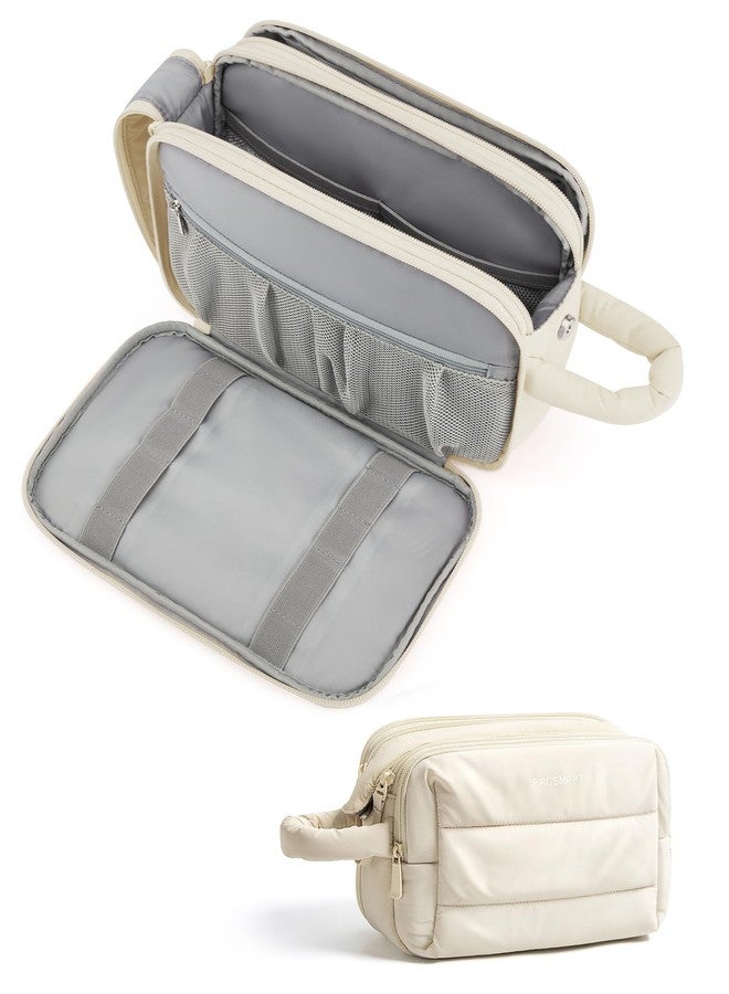 BAGSMART Travel Toiletry Bag for Women, Puffy Cosmetic Makeup Bag Organizer, Large Wide-open Travel Organizer for Toiletries, Dopp Kit Water-resistant Makeup Case for Accessories-Beige - Image 1